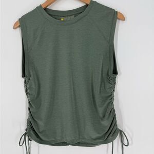 Zella Sleeveless Side-Ruched Drawstring Muscle Tank Top in Green Tree | Small